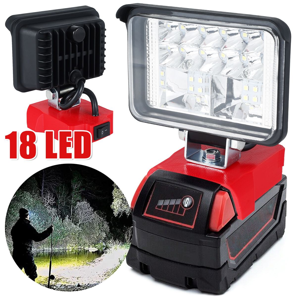 ไฟ LED ฉุกเฉินทํางานสําหรับ Milwaukee M18 20V Super Bright 180 องศาการหมุน Jobsite Light แบบพกพาไฟฉายมือถือ