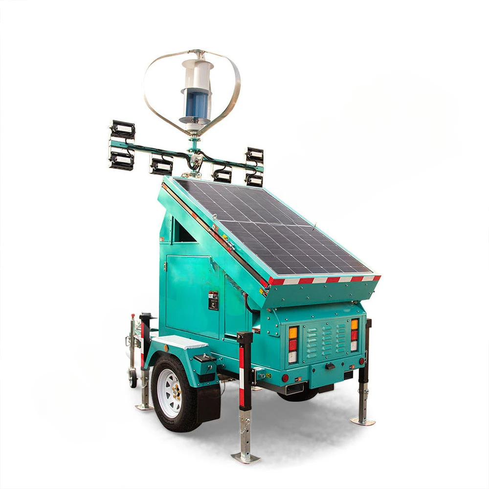 Work Site Solar Light Tower with Wind Turbine with Wind Power 200w Led Lights