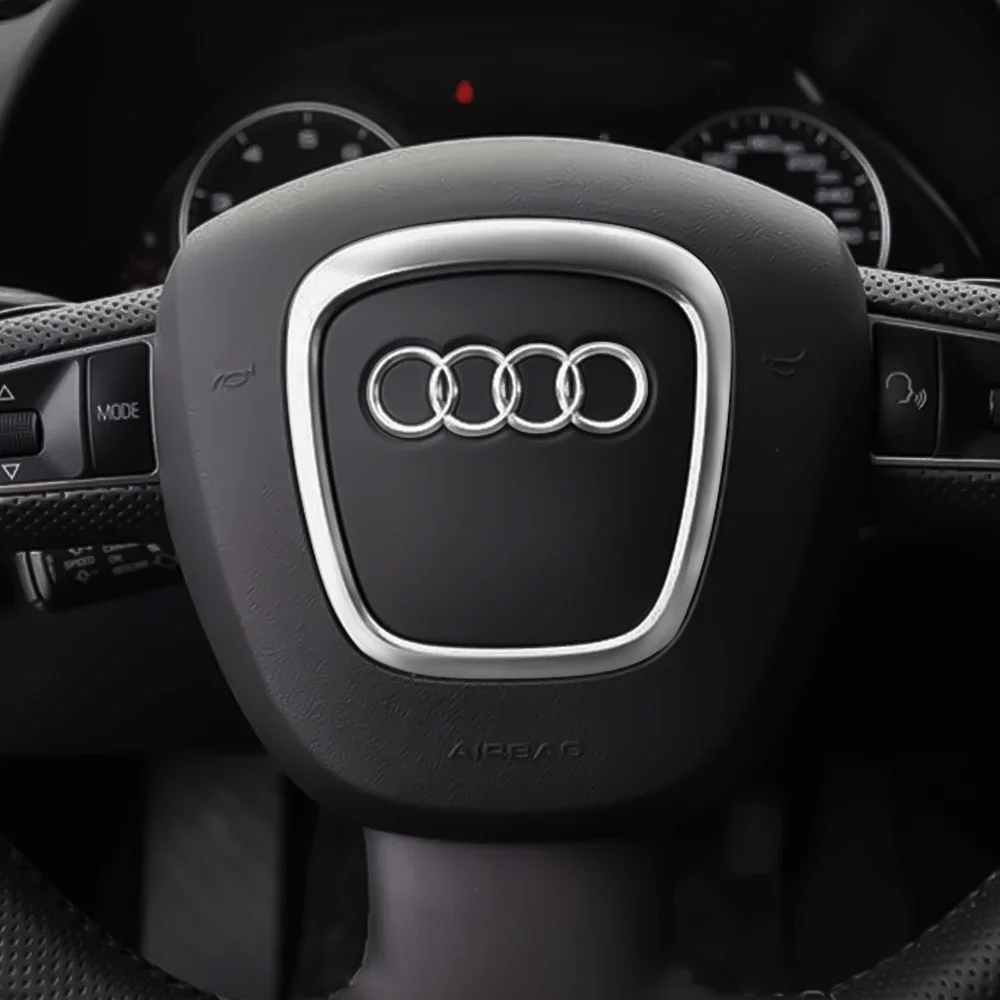 สําหรับ Audi A3 A4 B8 8P B9 8V A5 A6 C7 A7 Q3 Q5 Q7 พวงมาลัยรถยนต์โลโก้ Bright กรอบ Strip Electroplated รถสติกเกอร์โลโก้