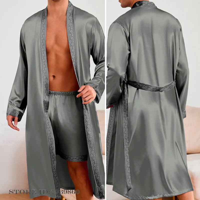 Männer Lange Robe Pyjamas Set Barock Stil Kimono Bademantel Kleid Frühling Sommer Männliche Nachtwäsche Hause Kleidung Rayon Loungewear Pijamas