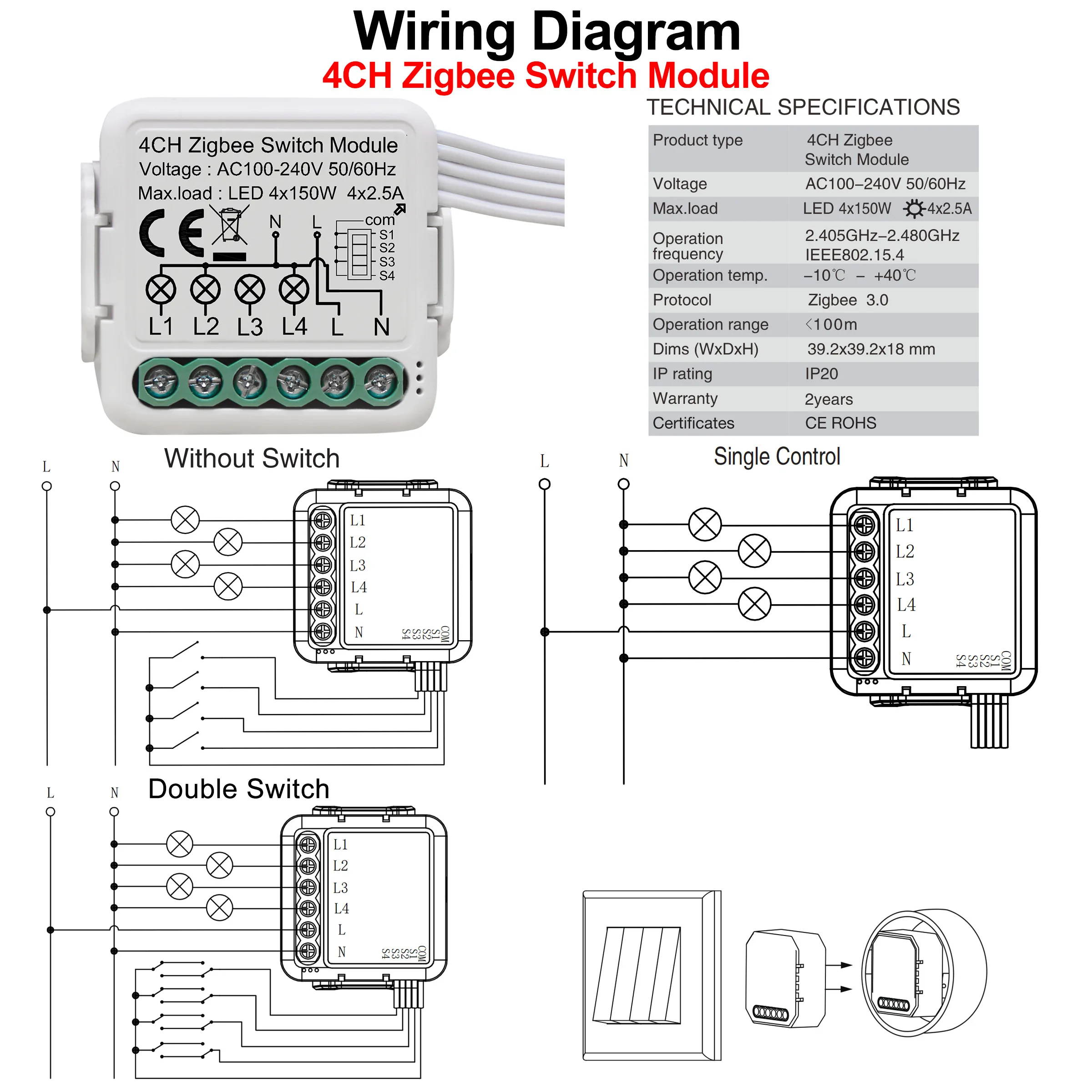 GIRIER Tuya ZigBee 3.0 スイッチモジュール 10A スマートホーム DIY ブレーカー 1 2 3 4 ギャングサポート 2 ウェイ制御 Alexa Google ホームで動作