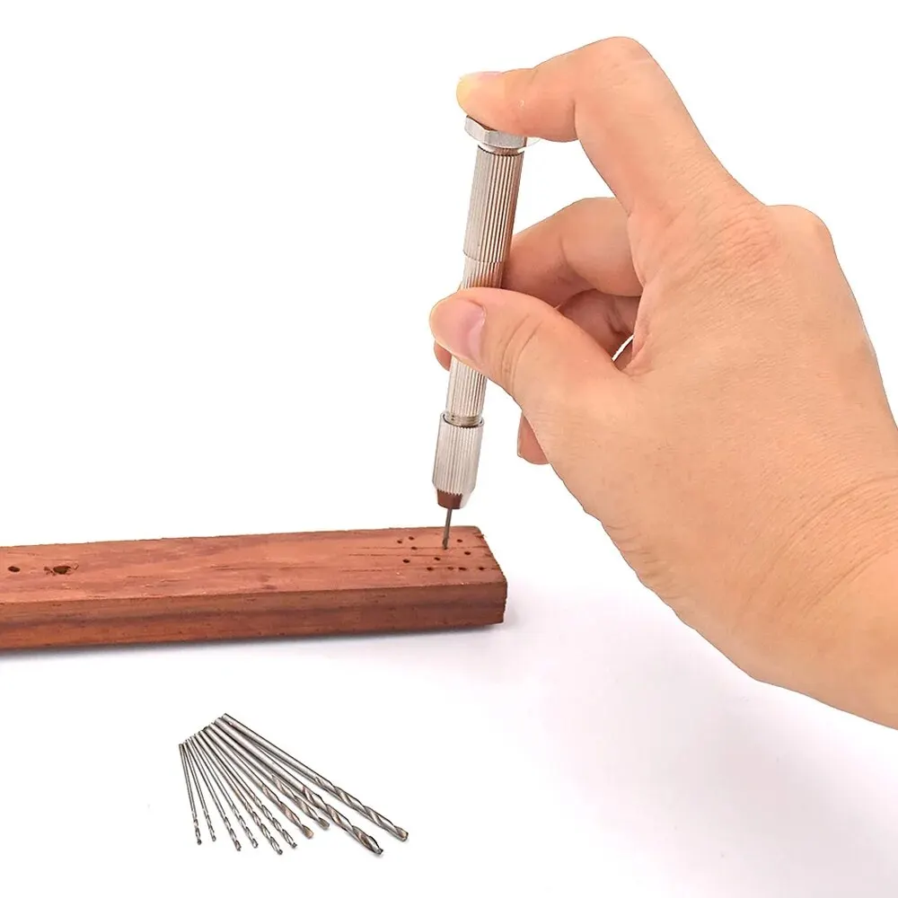 Zilver Enkele Kop Hand Gedraaide Boor Handvat 10st Kleine Gereedschapsset DIY Perforeren Kunst Spelen Amber Walnoot Handmatig Gat Open