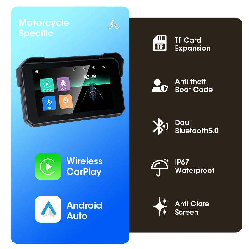 Jansite Motorrad Display Bildschirm Carplay Moto Navigation Tragbare Digitale Dashboard Motorrad Android Auto Wasserdicht BT Monitor