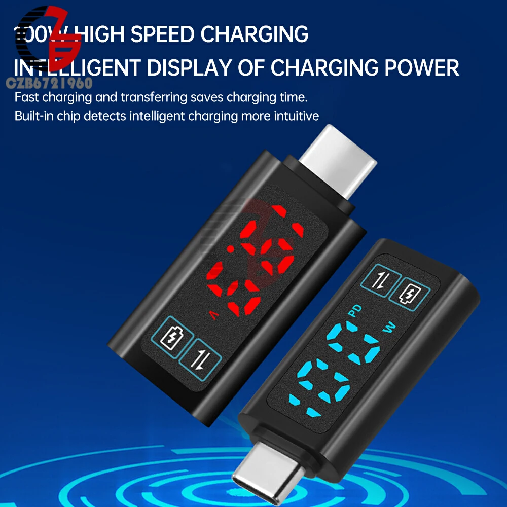 DC 5-24V 2A Voltmeter Power Meter Digital Conversion Head PD100W Fast Charging Adapter USB Type-C Connector Data Transafer