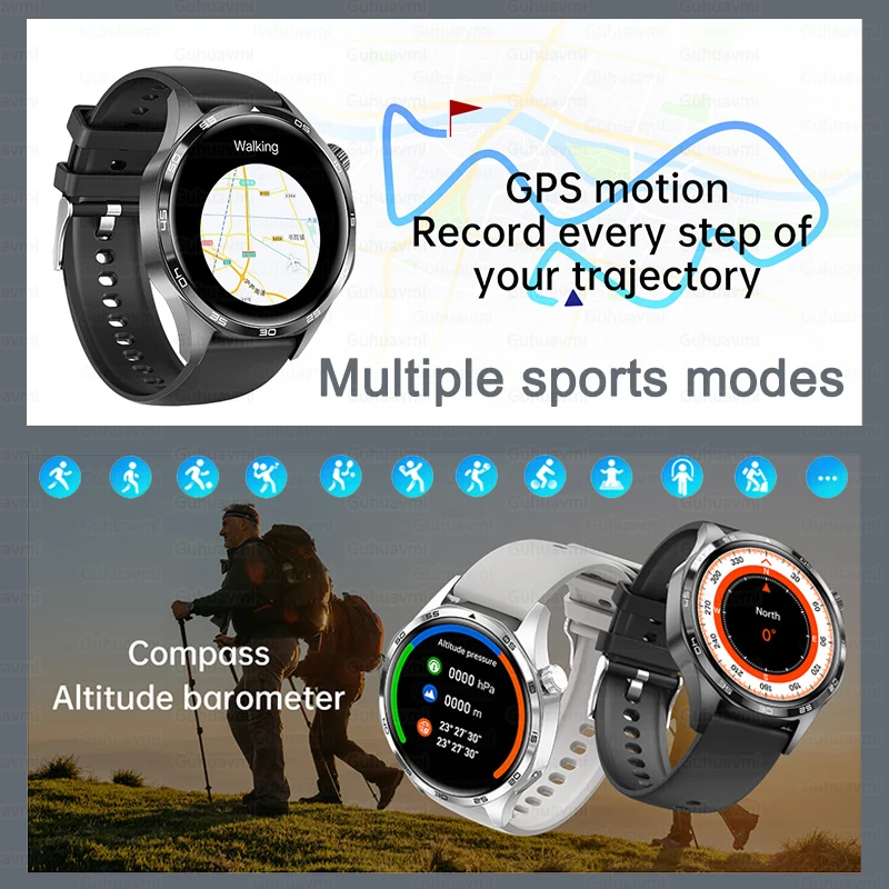 Para HUAWEI IOS deporte al aire libre GPS reloj inteligente hombres 1,53 pulgadas HD AMOLED pantalla IP68 impermeable Bluetooth llamada NFC Smartwatch 2024