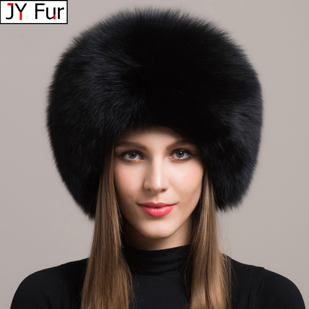 Heißer Verkauf 100% natürliche Fuchs Pelz Hut Frauen Kappe Dicke Pelz Kappe Winter Warme Mütze Weibliche Mode Für Frauen Hut mit Ohrenschützer Hut