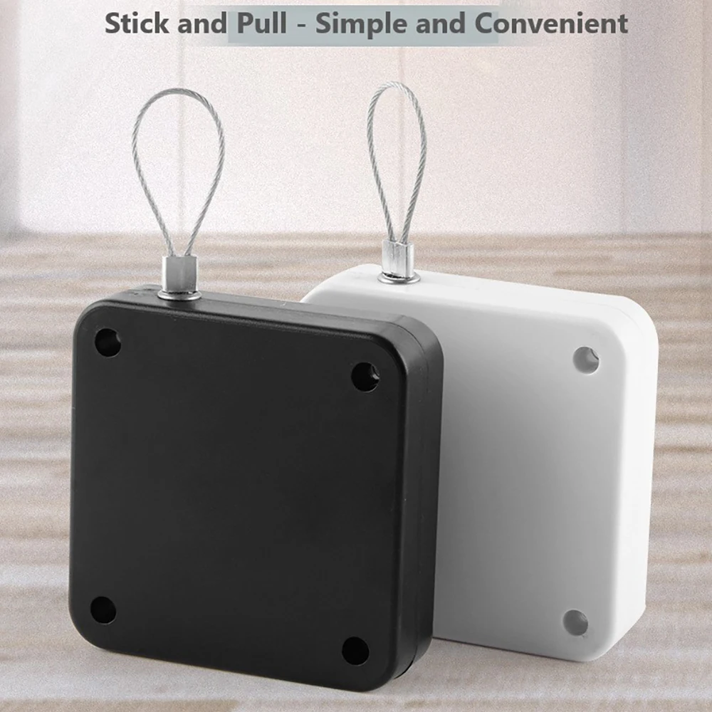 Black White Door Closer Automatic Sensor Bold Drawstring Shutdown Device Non Punching Telescopic Sliding Door Close Device