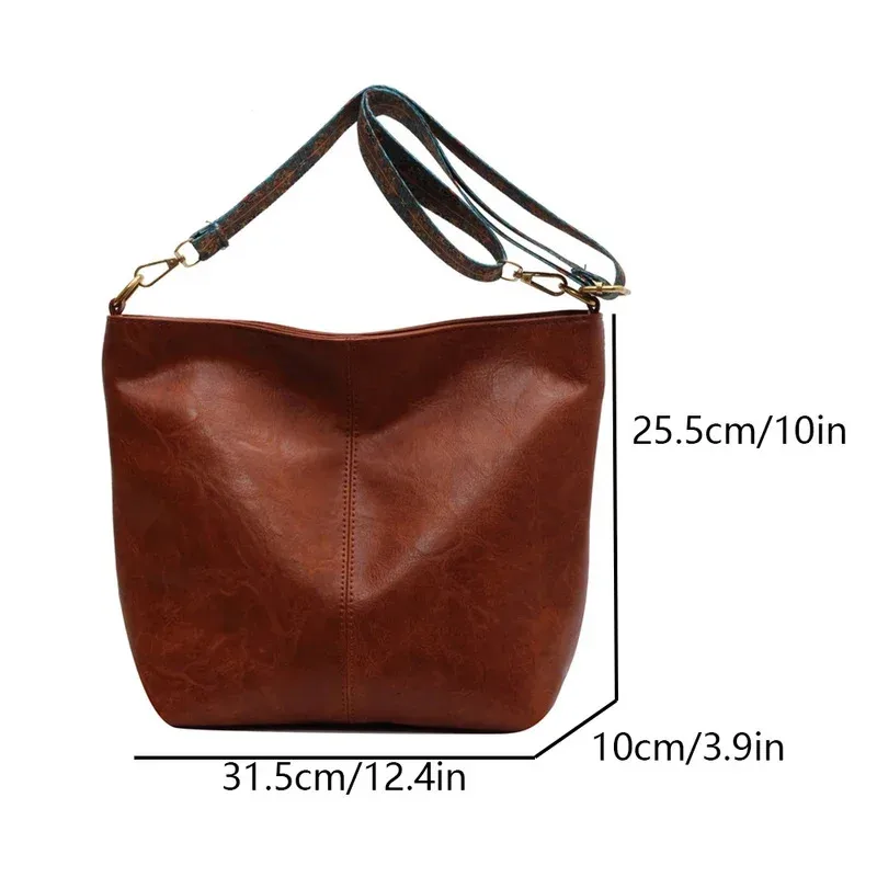 Nieuwe retro en modieuze PU-schoudertas voor dames, crossbodytas met grote capaciteit, casual en eenvoudige emmertas voor woon-werkverkeer