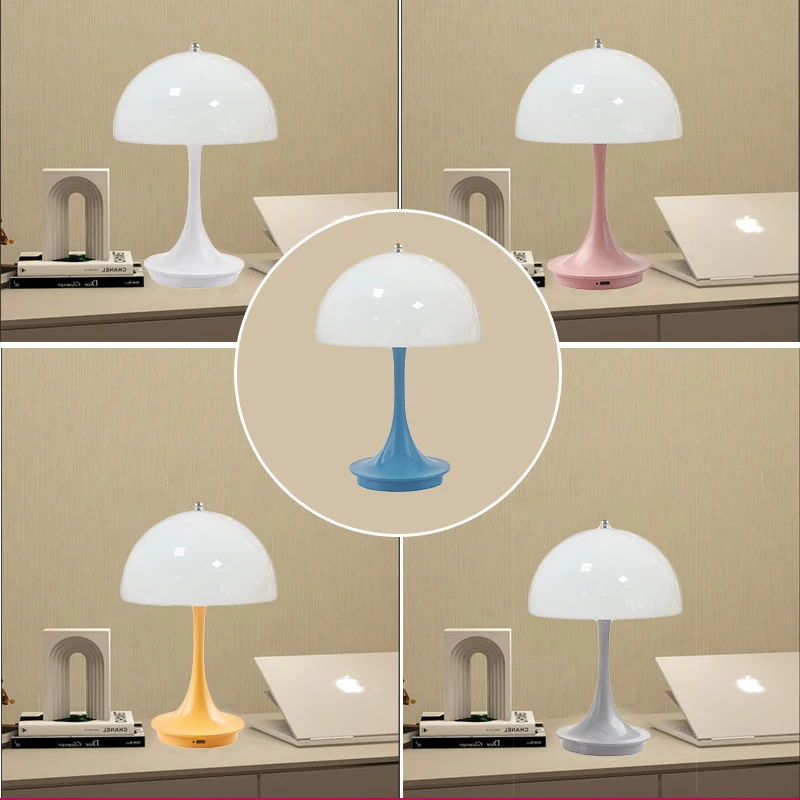 Lampade da tavolo ricaricabili a fungo 3 colori che attenuano la decorazione LED portatile in ABS per la luce notturna Decorazione semplice e moderna