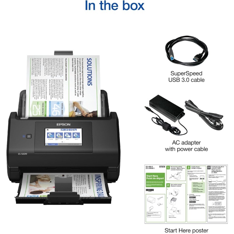 Workforce ES-580W Wireless Color Duplex Desktop Document Scanner for PC and with 100-sheet Auto Document Feeder
