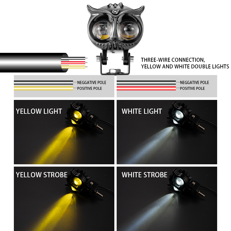 オートバイのヘッドライト,補助ライト,フォグライト,フクロウのデザイン,スクーター,オートバイ,12V, 1ユニット