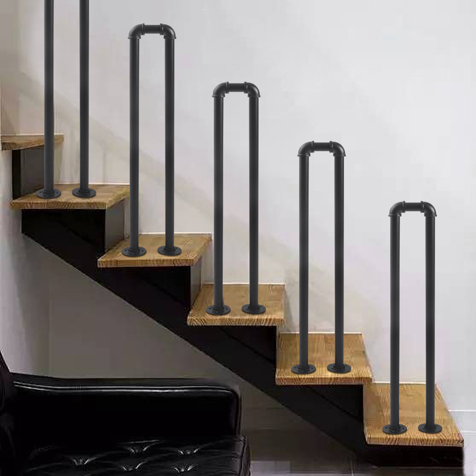 Black U-Shaped IndustrialStair Handrail for Garden Loft Corridor Villa Hotel Indoor or Outdoor Elderly Children's Support Poles