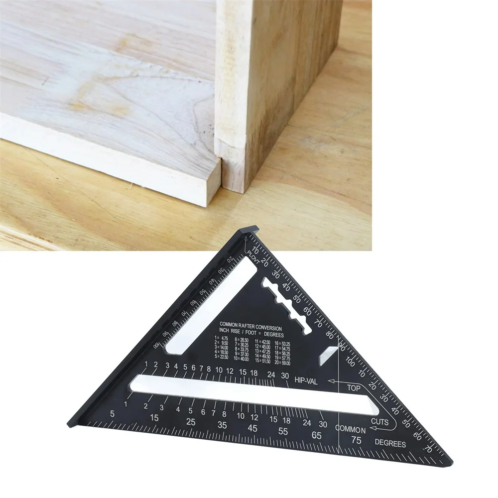 New 7Inch Triangle Ruler Measurement Tool Aluminium Alloy Carpenter Tools Inch Metric Angle Ruler Speed Square Woodworking Tools
