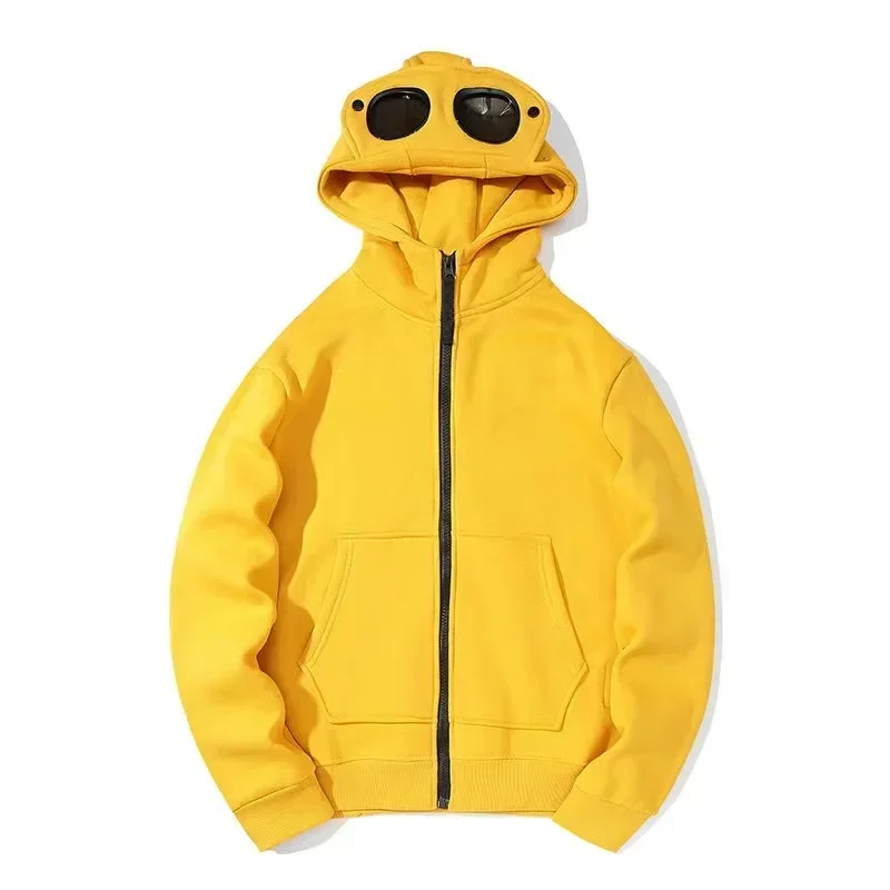 Outono e inverno óculos chapéu hip-hop cardigan zíper e lã com capuz moletom ao ar livre jaqueta quente unisex