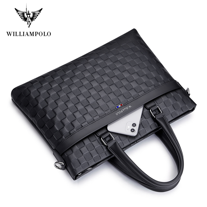 WILLIAMPOLO-Maleta de couro masculina, bolsa de ombro, bolsas de negócios, bolsas crossbody, alça de laptop 13 ", moda