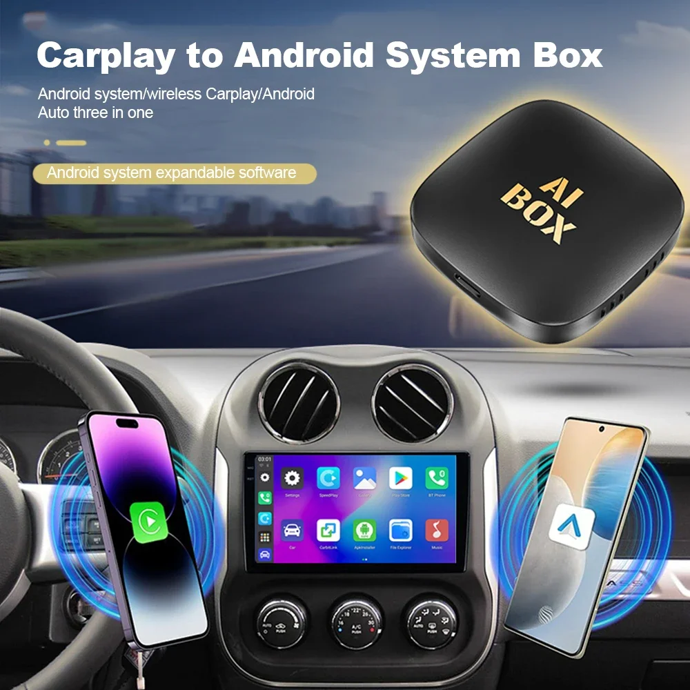 2024 Smart Mini Ai Box 2 + 32GB Android 13 Soporte Netflix YouTube CarPly inalámbrico Adecuado para el 99% de los coches con Carplay con cable