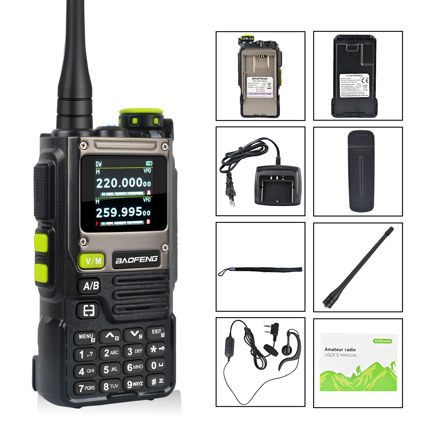 K61PRO Baofeng Air Band Walkie Talkie 65-600MHz 640Ch Scrambler Dual นาฬิกาความถี่กวาดสมัครเล่น FM VOX K61 Pro GMRS Two Way วิทยุ