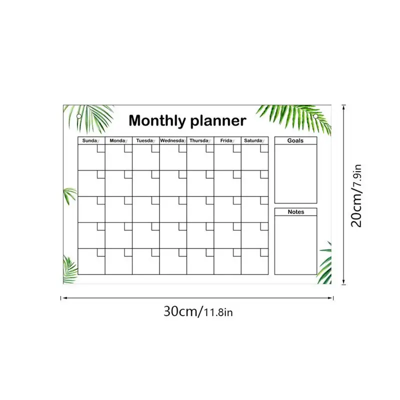 Monthly Calendar Whiteboard With 6 Pens Erasable Acrylic Transparent Board Hanging Whites Board Monthly Planner Notepad