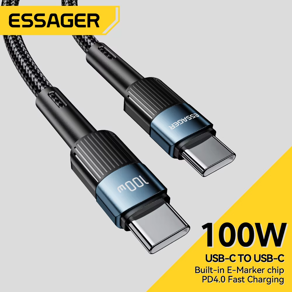 Essager 100W USB tipo C a USB C Cable USB-C PD Cable de carga rápida para Macbook Samsung Xiaomi tipo-c Cable USBC 3M