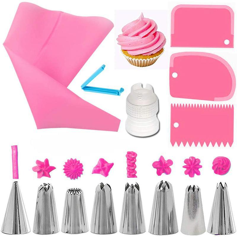 Spuitzakken en tips Set Cake DIY-decoratieset met roestvrijstalen mondstuk Herbruikbare siliconen gebakstaartdecoratiegereedschappen