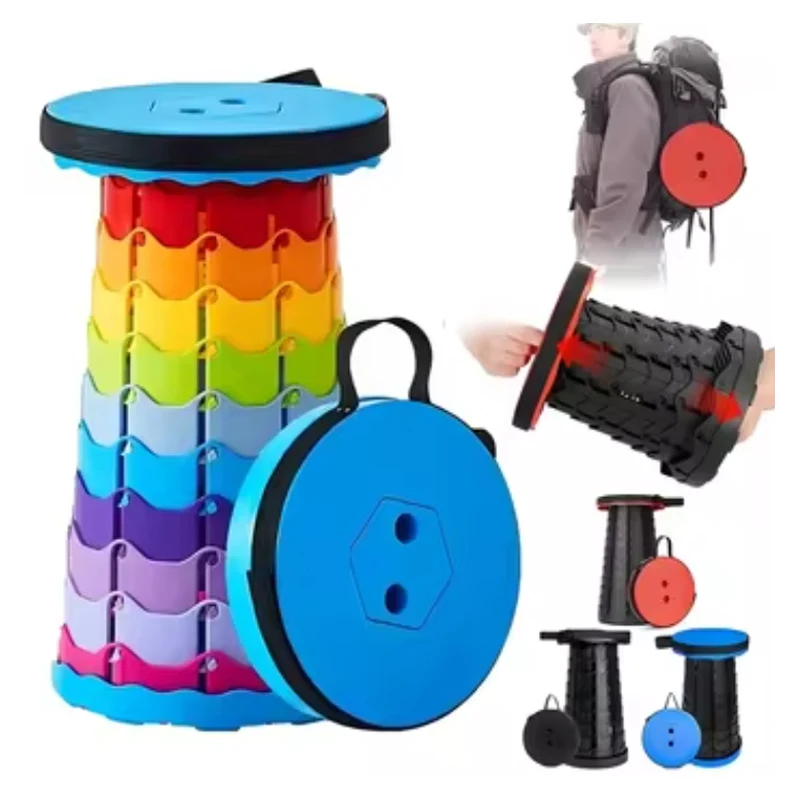 พับ Telescopic สตูลสตูลสตูลท่องเที่ยวกลางแจ้งสตูลพับปรับพลาสติกตกปลาสตูล Rainbow Telescopic สตูล