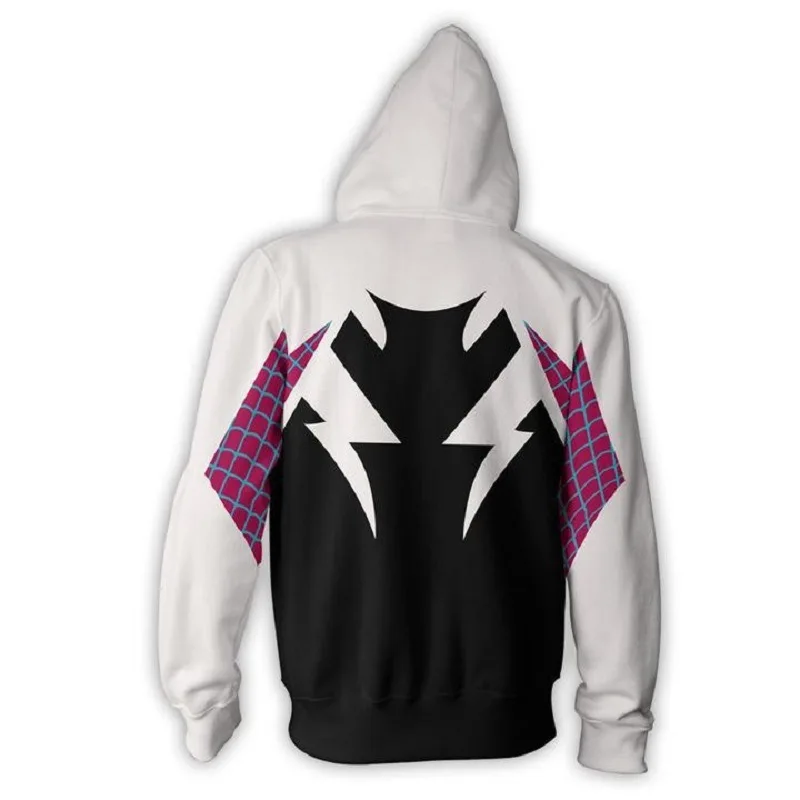 Fantasia de aranha gwen stacy para mulheres e homens, estilo de impressão 3d, jaqueta com zíper, adulto, halloween, cosplay, pulôver, moletom com capuz