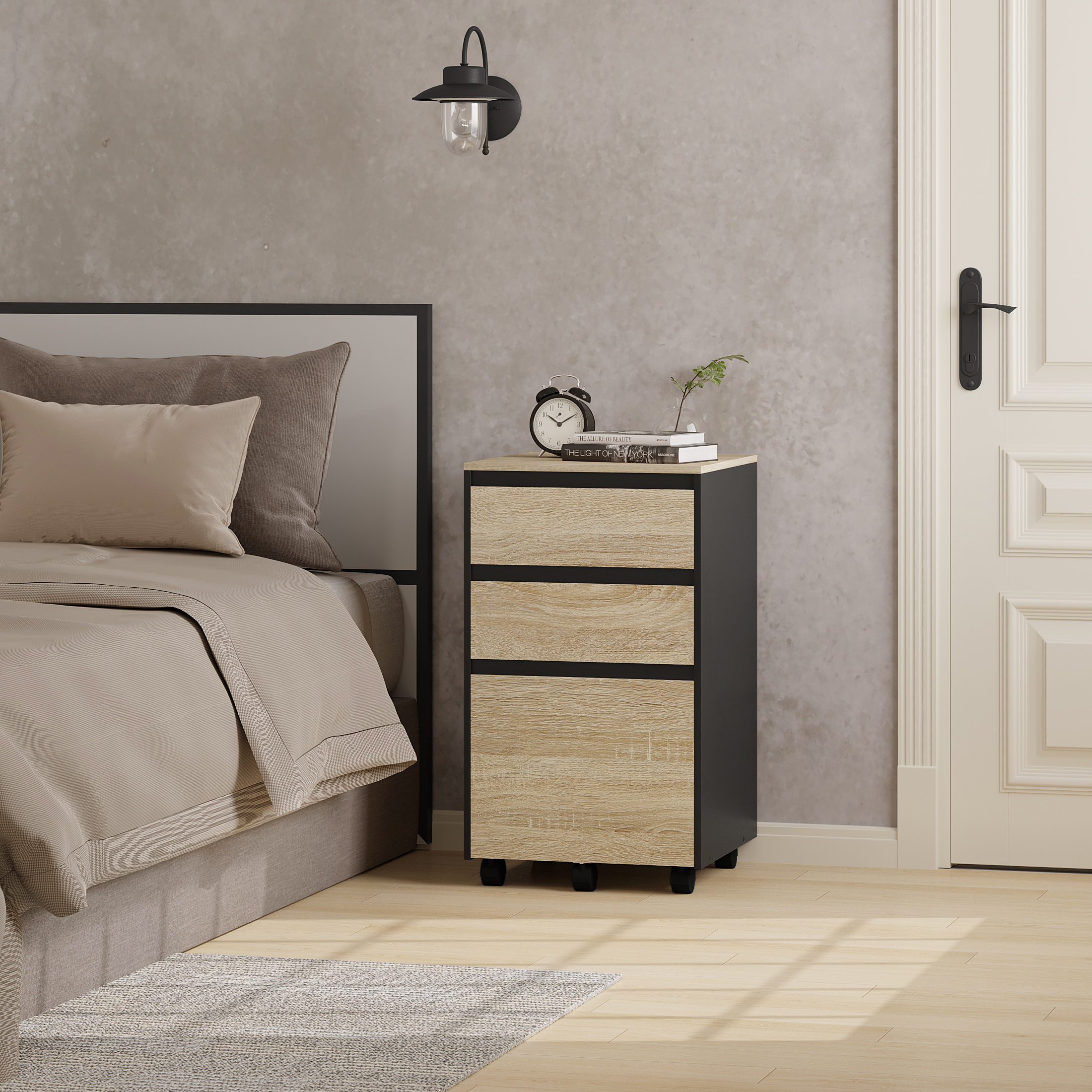 WOLTU 40 x 70 x 40 cm mobiler Aktenschrank für Hebelbogen-Ordner, Büro-Organizer, Aufbewahrung mit 3 Schubladen, Rollen, Rollschrank