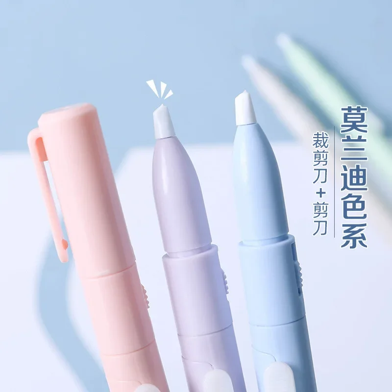 1pc Mini Portable Scissors Paper Cutter Knife 2 In 1 Multifunctional Pocket Pen Shape Scrapbooking Carving Cutting Art Tools
