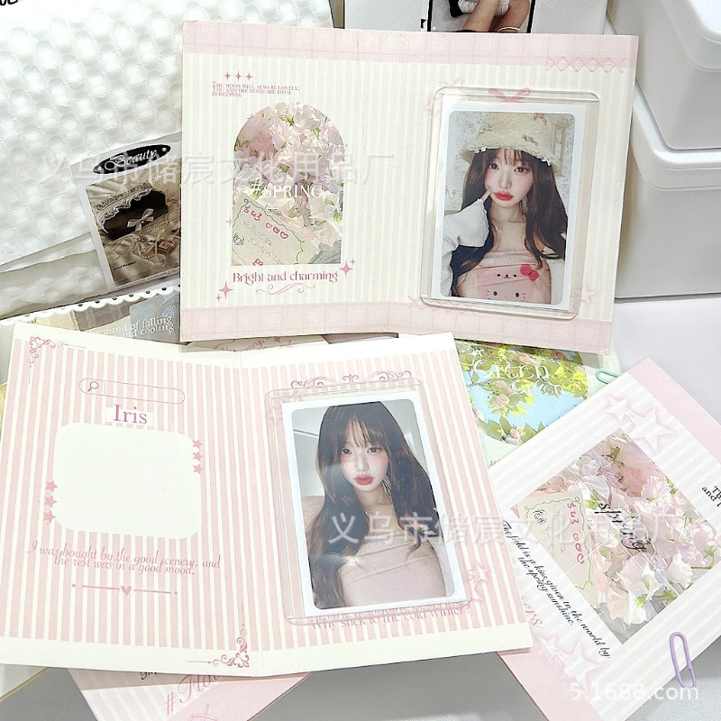 10Pcs Korean Ins Spring Field Folding Card Back Kpop Star 3 Inch Photo Card DIY Packing Material Kawaii Card Message Fixed Board