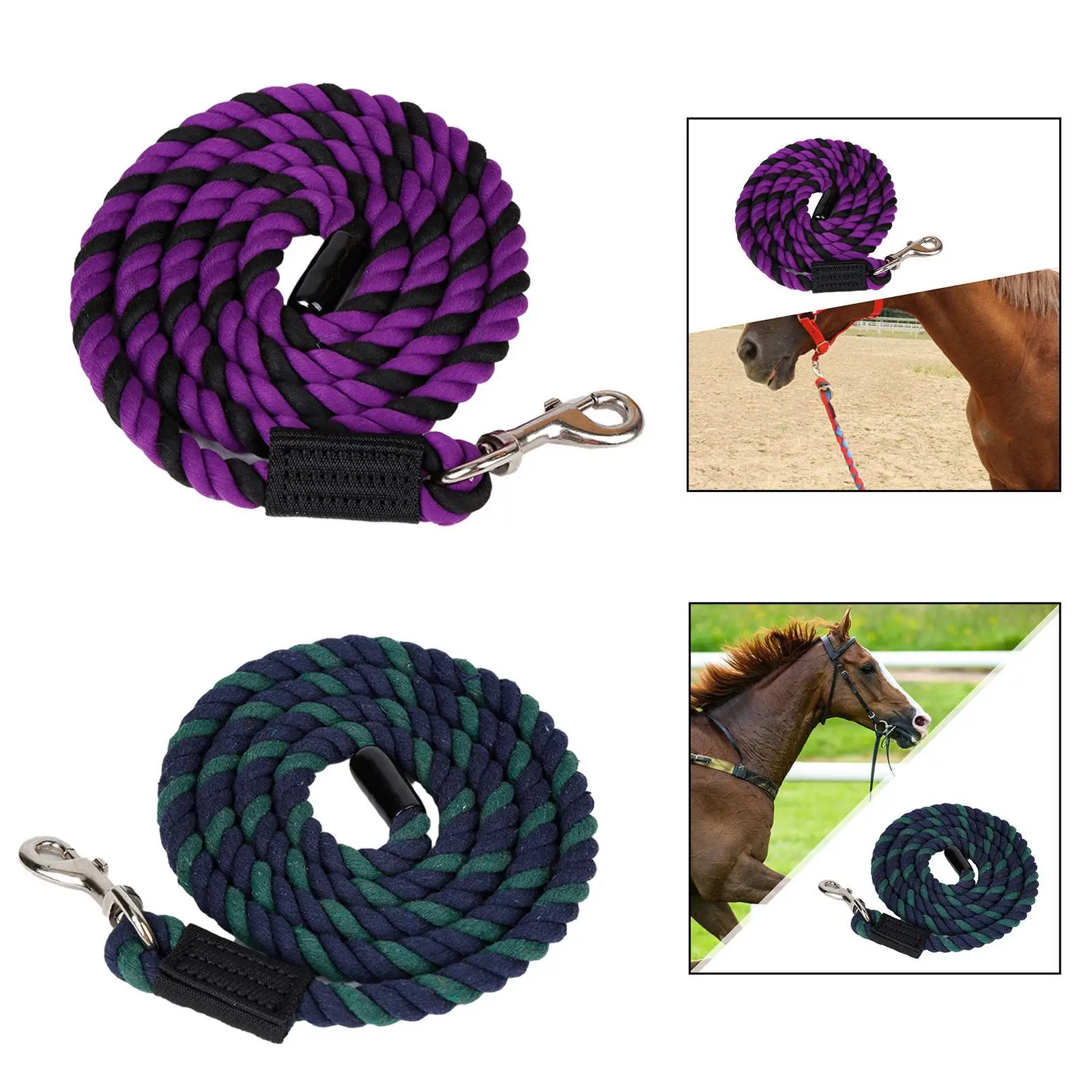 Corda di piombo per cavalli Rein Halter Corda Guinzaglio per cavalli Corda per cani, pecore, animali domestici resistenti con bullone girevole Attrezzatura equestre a scatto