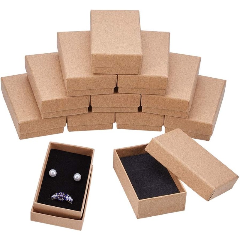 Paquete de 18 cajas de regalo de joyería de cartón Kraft rectangulares para collar, pendientes y anillos, 3,2x2x0,9 pulgadas