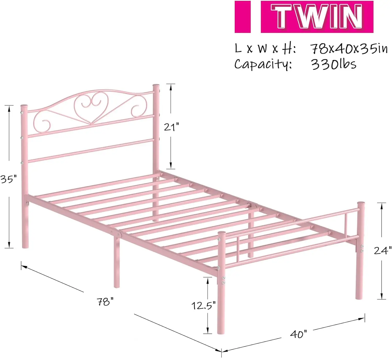 14 Inch Twin Size Metal Platform Bed Frame with Headboard and Footboard, Heavy Duty Mattress Foundation with Steel Slats