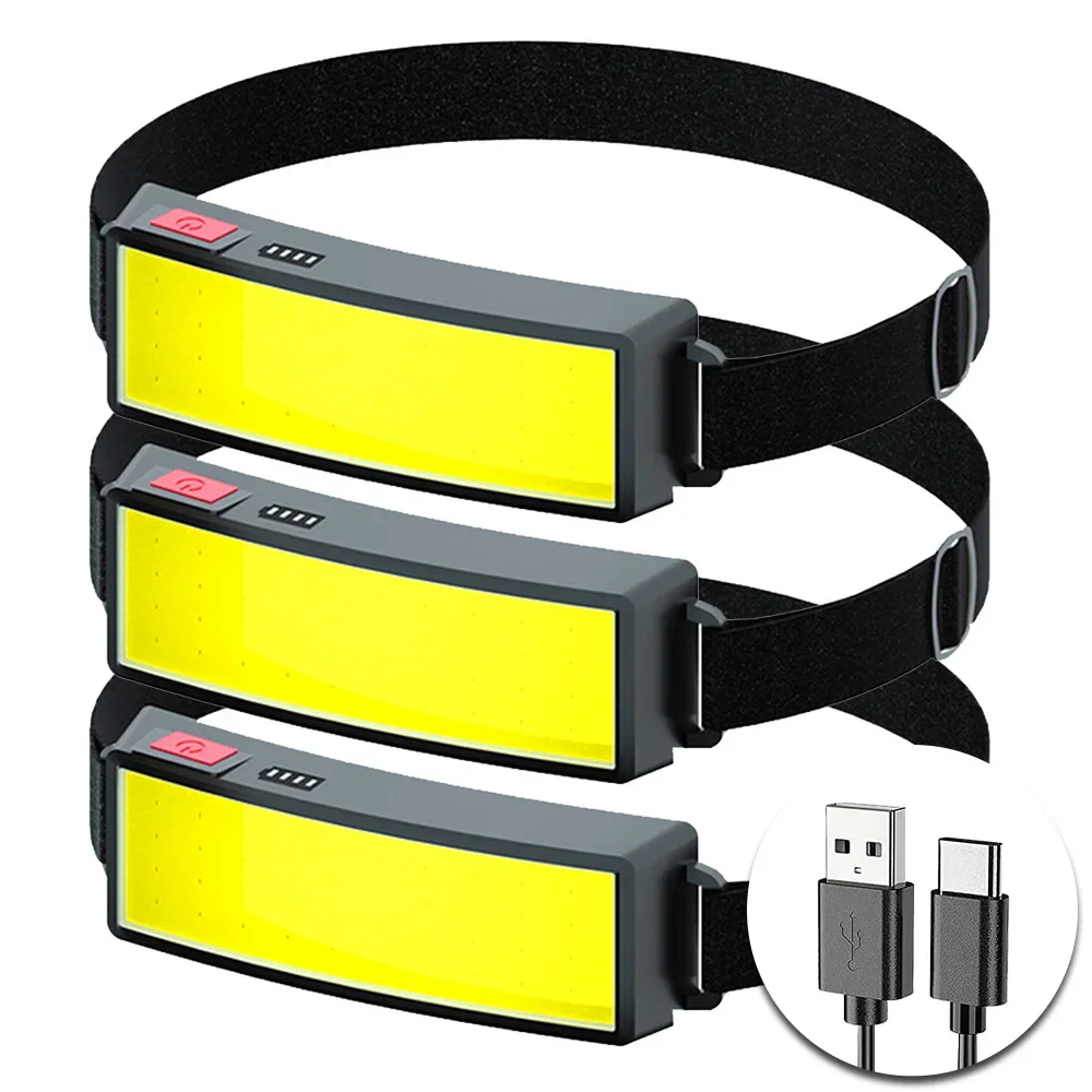 Potente linterna frontal COB tipo c/USB, linterna frontal recargable con batería integrada, linterna para acampar y pescar al aire libre, antorcha impermeable