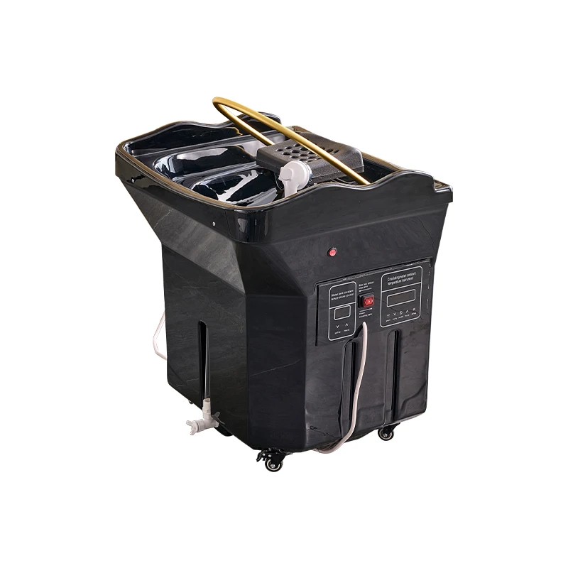 Letto Head Spa con serbatoio dell'acqua, sedia per shampoo mobile, lavabo nero. Bacino per shampoo portatile