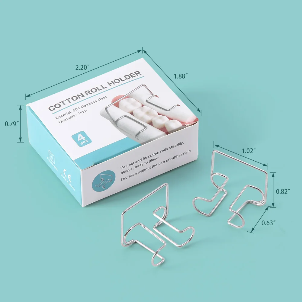 4 unids/caja de soporte para rollo de algodón Dental, herramienta de ortodoncia de acero inoxidable, suministros de laboratorio ortopédico para clínica, soporte de algodón Autoclavable