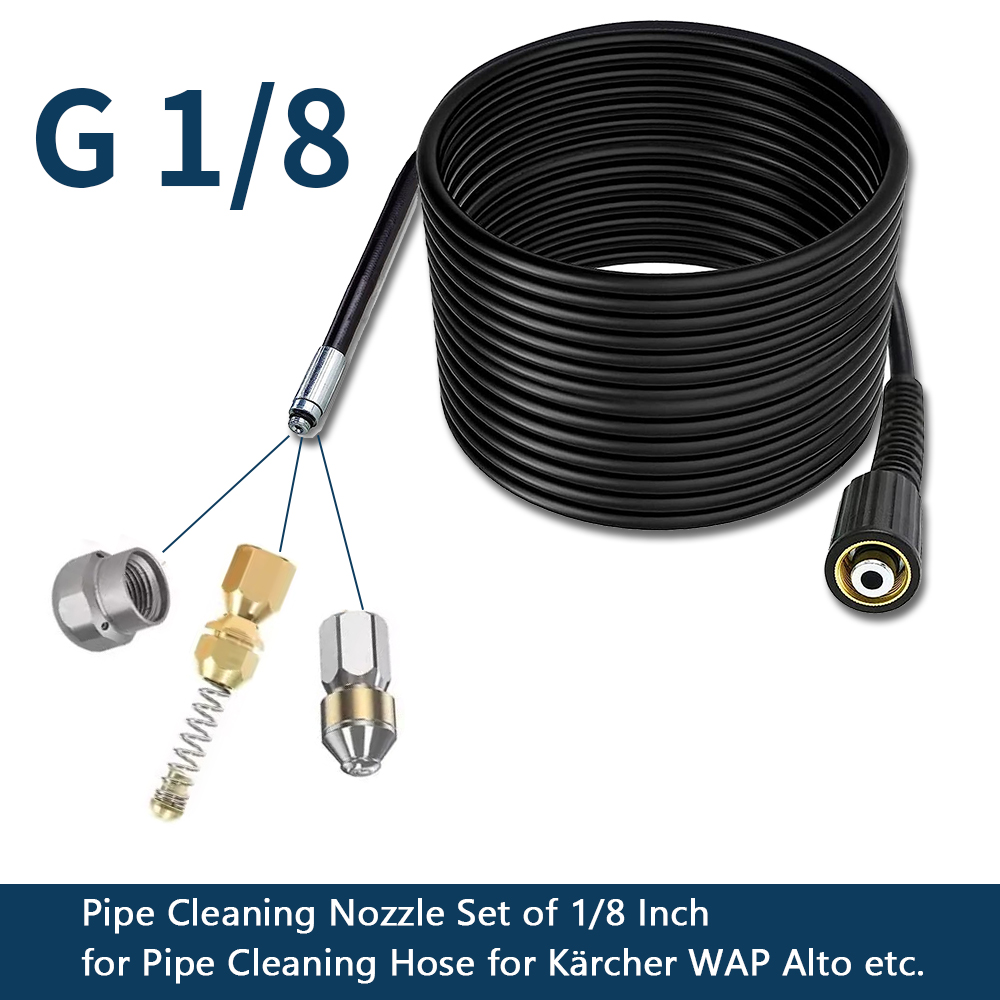 High Pressure Pipe Cleaning Hose Drain Cleaner Pipe for Karcher K2-K7/HD/HDS Universal Pipe Sewer Cleaning Set Rotating Nozzles