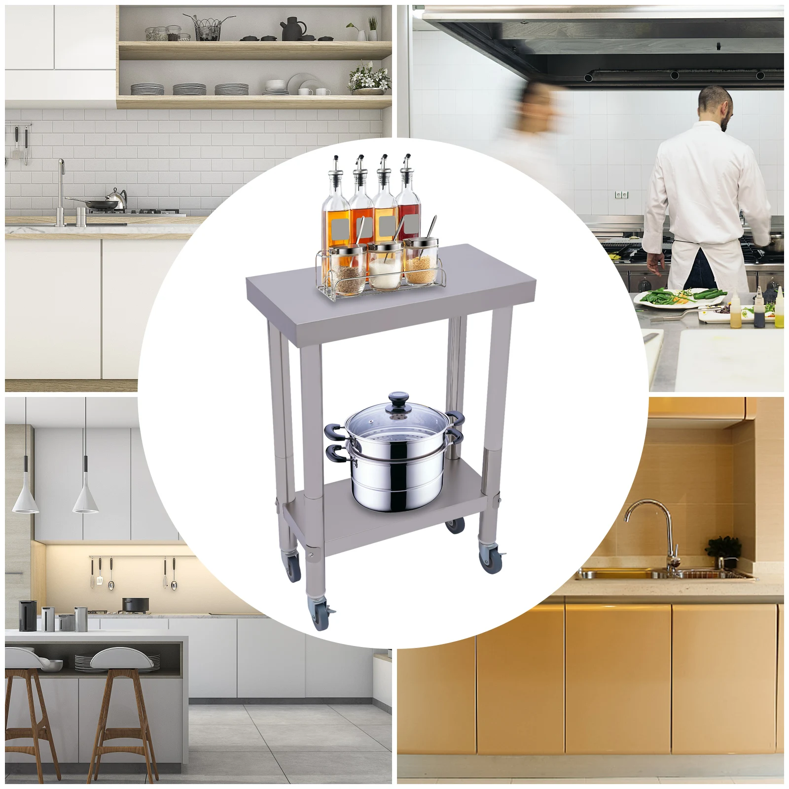 Mesa de aço inoxidável para preparação e trabalho, mesa de trabalho comercial resistente para preparação de alimentos com undershelf para restaurante, casa e hotel