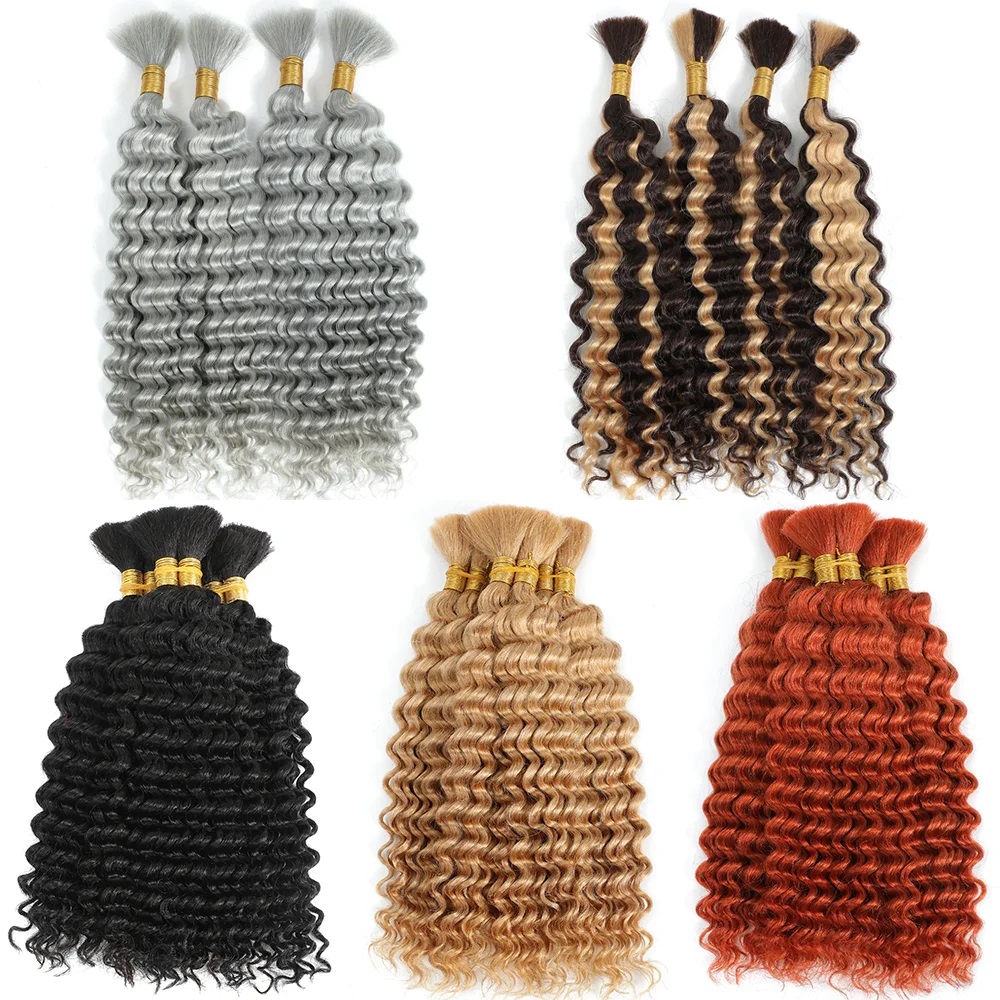 Cheveux tressés humains blonds pour tresses Boho met en évidence aucune trame Extensions de cheveux vierges brésiliens bouclés vague profonde en vrac pour tressage