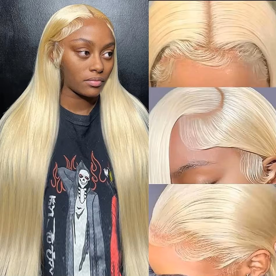 613 Blonde Spitze-Frontal-Perücke, Echthaar, gerade, 200 Dichte, 13 x 6 HD, transparente Spitze-Front-Perücken, Spitze-Frontal-Perücke für Frauen, 13 x 4