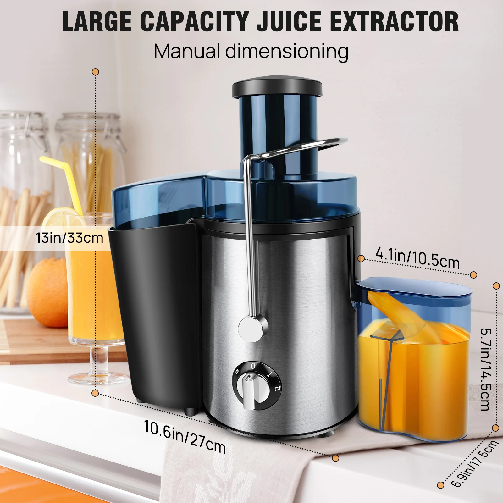 DayPlus Entsafter-Maschinen, Zentrifugal-Entsafter-Extraktor, maximale Leistung 1000 W, Weithals-Einfüllschacht für Obst und Gemüse, 400-W-Motor