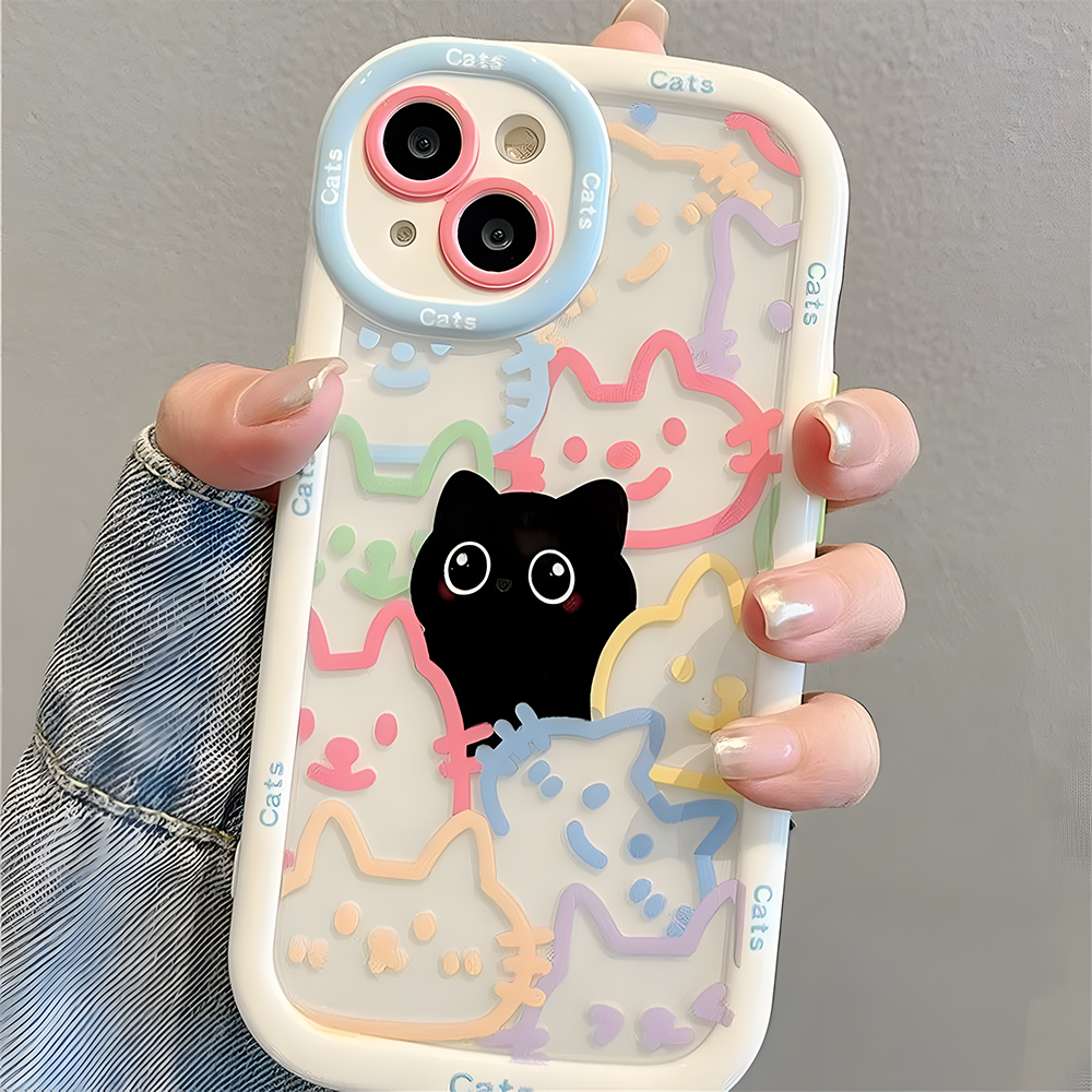 Cut Cat Aninal Phone Case For iPhone 13 Funda iPhone 11 14 15 16 Pro Max 12 XR X Xs 7 8 Plus  SE 15pro 13pro Silicone Soft Cover