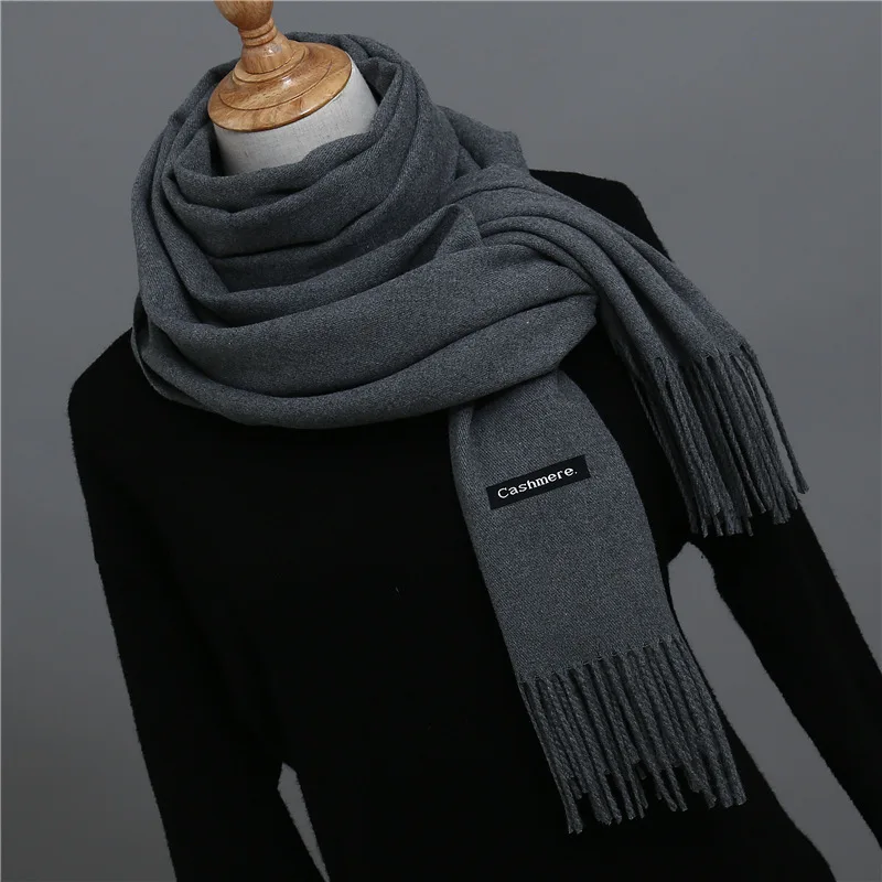 Bufanda de Cachemira de Color liso para hombre, Pashmina de invierno, pañuelo cálido, color azul marino, negro y gris, Bufandas de negocios para hombre, chales Bufandas
