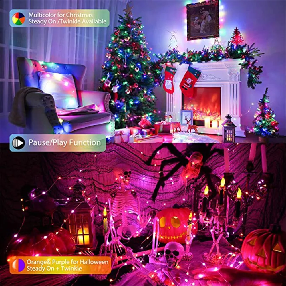 Guirnalda de luces LED de 5/10/15/20M con Bluetooth, USB, conexión WiFi Tuya, guirnalda de luces decorativas para fiesta de cumpleaños y Navidad para el hogar