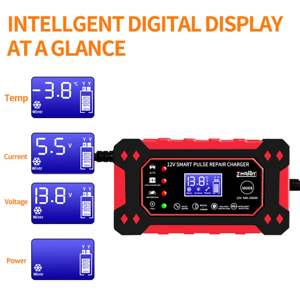 Auto Batterie Ladegerät 6A 12V Puls Reparatur LCD Display Smart Schnelle Ladung AGM Deep Cycle GEL Blei-säure Ladegerät für Auto Motorrad
