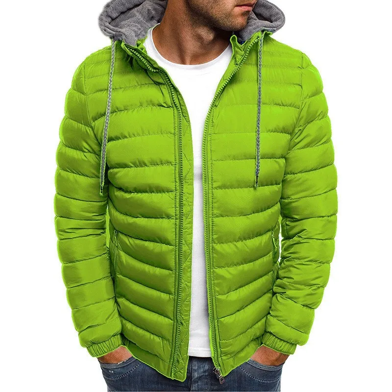 Chaqueta de algodón con capucha informal para hombre, color sólido, corta, decorativa, gruesa, para otoño e invierno, 2024
