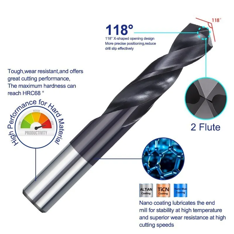 1-12Mm Carbide Hợp Kim Mũi Thép Vonfram Xoắn Bit VAPO Tay Cầm Thẳng Nguyên Khối Chắc Chắn Khoan Cho CNC máy Tiện Máy