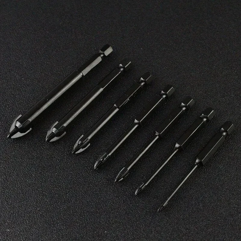 6 Pcs/Set Cemented Carbide Cross Hex Drill Bits Set,Professional Glass and Tile Drill Bits,Efficient Universal Drilling Tool