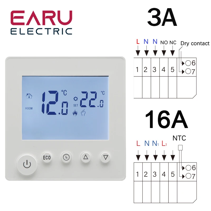 AC90V-240V 3A 16A น้ำทำความร้อนความร้อน TRV บ้านเทอร์โมคอนโทรลเลอร์อุณหภูมิจอแสดงผลแอลซีแบบดีดิจิตอลติดผนัง
