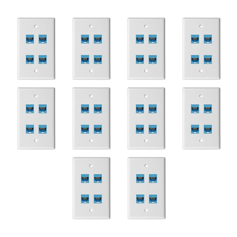 10 Buah Pelat Dinding Ethernet Cat 6 4 Port Betina Ke Betina Kompatibel dengan Pelat Muka Dapat Dilepas Cat6/5/5E untuk Pemasangan Mudah B