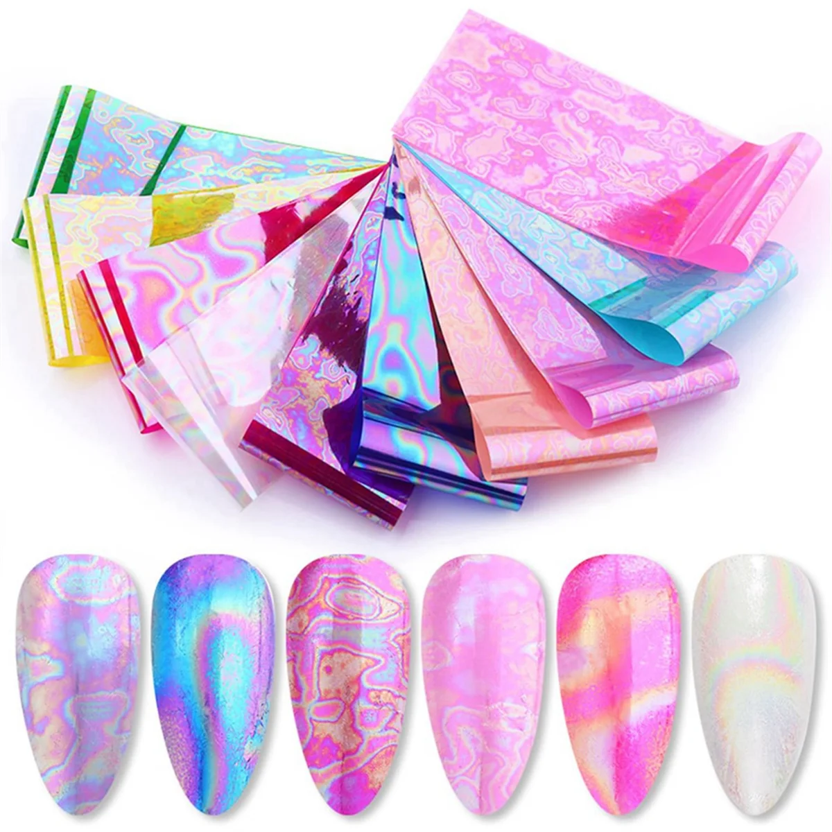A71P 10 rollos de lámina para uñas, lámina de transferencia láser para uñas, calcomanías holográficas para decoración de uñas, pegatinas para uñas